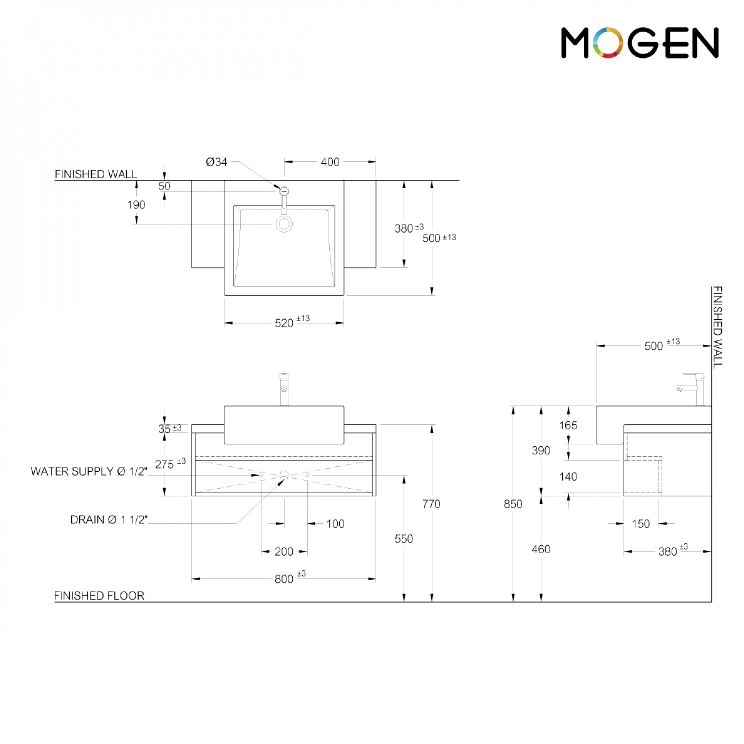 MOGEN ไฟลท์ เฟอร์นิเจอร์+อ่างล้างหน้า ครึ่งชุด ขนาด 80 ซม. รุ่น LF15080C-N