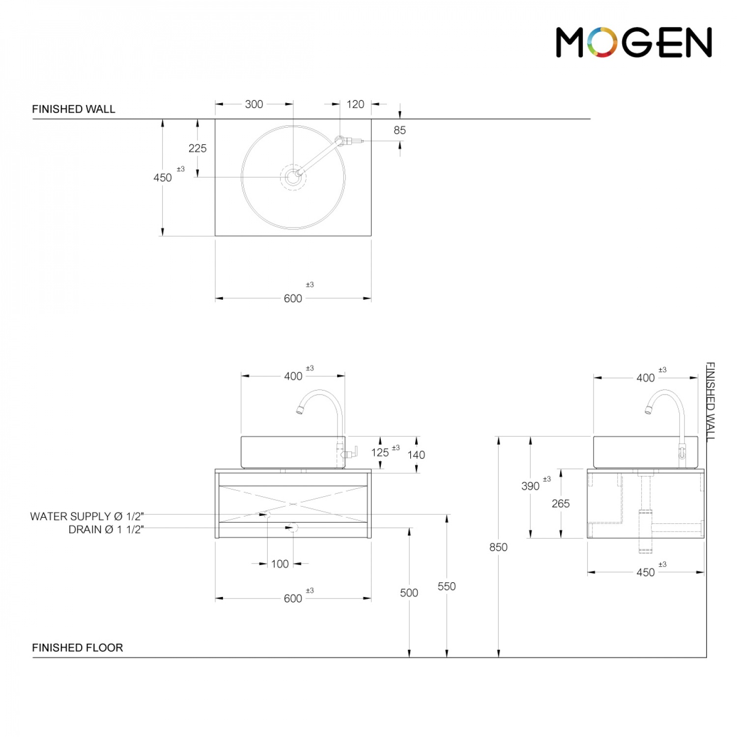 MOGEN เฟอร์นิเจอร์กันน้ำ 100 % +อ่างล้างหน้า  ขนาด 60 ซม.สีขาว+อลูสีแดง (AL-105) รุ่น LMU1060/6K(AR)