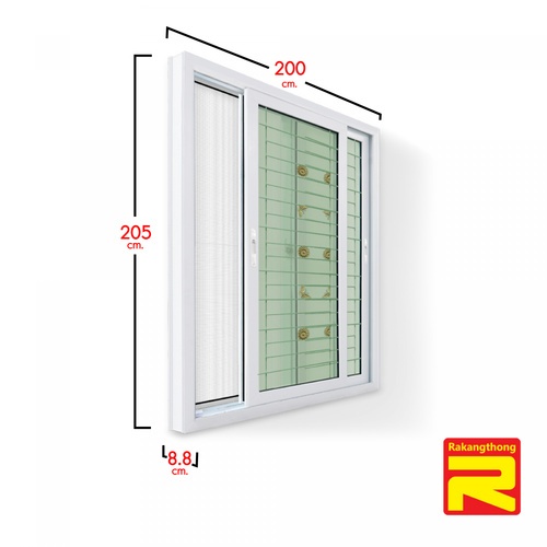 RAKANGTHONG ประตูไวนิลติดเหล็กดัด บานเลื่อน SS WDIA200-205 200x205ซม. สีขาว พร้อมมุ้ง