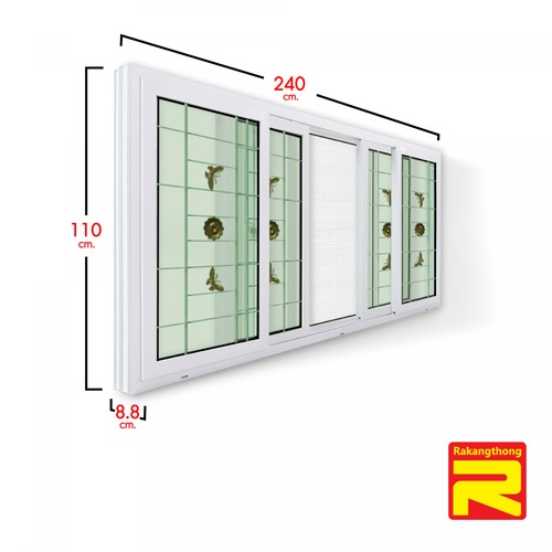 RAKANGTHONG หน้าต่างไวนิลติดเหล็กดัด บานเลื่อน FSSF WGIA240-110 240x110ซม. สีขาว พร้อมมุ้ง