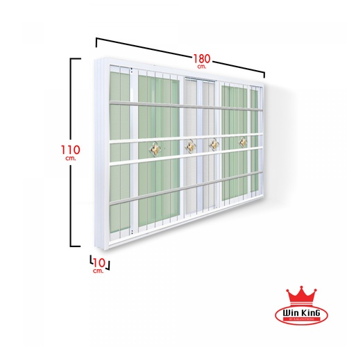 RAKANGTHONG (WINKING) หน้าต่างอะลูมิเนียมติดสแตนเลสดัด บานเลื่อน FSSF 180x110ซม. สีขาว พร้อมมุ้ง