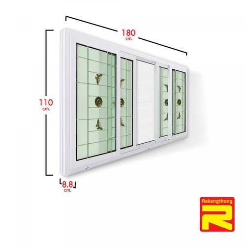 RAKANGTHONG หน้าต่างไวนิลติดเหล็กดัด บานเลื่อน FSSF WGIA4-180-110 180x110ซม. สีขาว พร้อมมุ้ง
