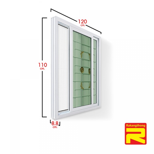 RAKANGTHONG หน้าต่างไวนิลติดเหล็กดัด บานเลื่อน SS WGIA120-110 120x110ซม. สีขาว พร้อมมุ้ง