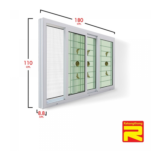 RAKANGTHONG หน้าต่างไวนิลติดเหล็กดัด บานเลื่อน SFS WGIA180-110 180x110ซม. สีขาว พร้อมมุ้ง