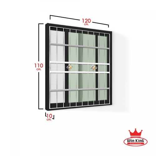 RAKANGTHONG (WINKING) หน้าต่างอะลูมิเนียมติดสแตนเลสดัด บานเลื่อน SS 120x110ซม. สีดำ พร้อมมุ้ง