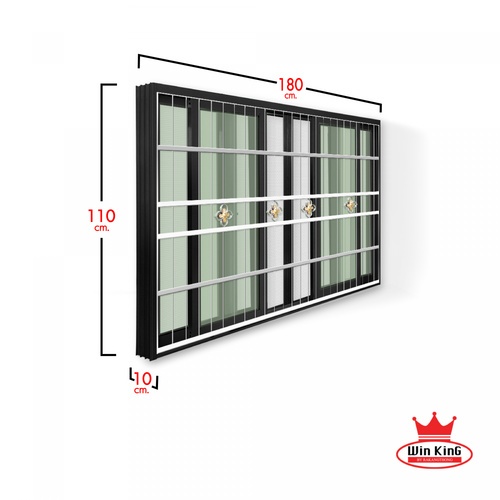 RAKANGTHONG (WINKING) หน้าต่างอะลูมิเนียมติดสแตนเลสดัด บานเลื่อน FSSF 180x110ซม. สีดำ พร้อมมุ้ง