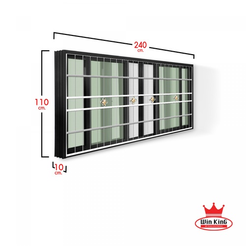 RAKANGTHONG (WINKING) หน้าต่างอะลูมิเนียมติดสแตนเลสดัด บานเลื่อน FSSF 240x110ซม. สีดำ พร้อมมุ้ง