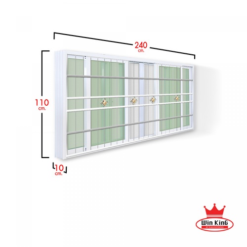 RAKANGTHONG (WINKING) หน้าต่างอะลูมิเนียมติดสแตนเลสดัด บานเลื่อน FSSF 240x110ซม. สีขาว พร้อมมุ้ง