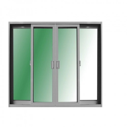 RKT ประตูบานเลื่อนกระจกเขียวใส ขอบขาว ขนาด 200*205CM. 4 ช่องเปิดกลางตายข้าง สีขาว
