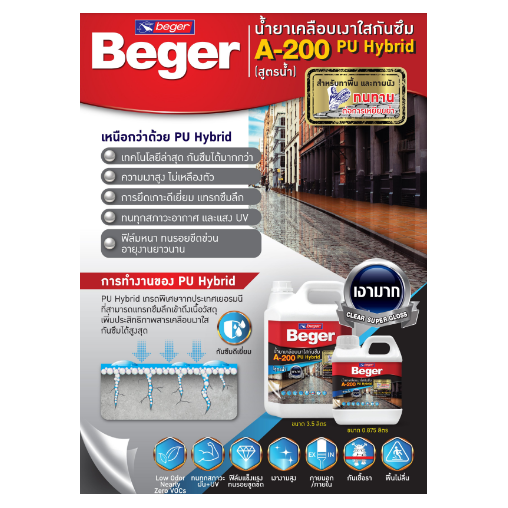 Beger A200 น้ำยาเคลือบเงากันซึม สูตรน้ำ พียูไฮบริด 1/4 กล.