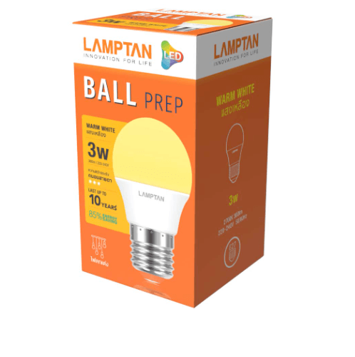 LAMPTAN หลอดไฟปิงปอง LED 3W แสงวอร์มไวท์ E27