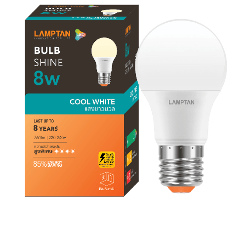 LAMPTAN หลอดไฟ LED BULB 8W รุ่น SHINE E27 แสงคลูไวท์