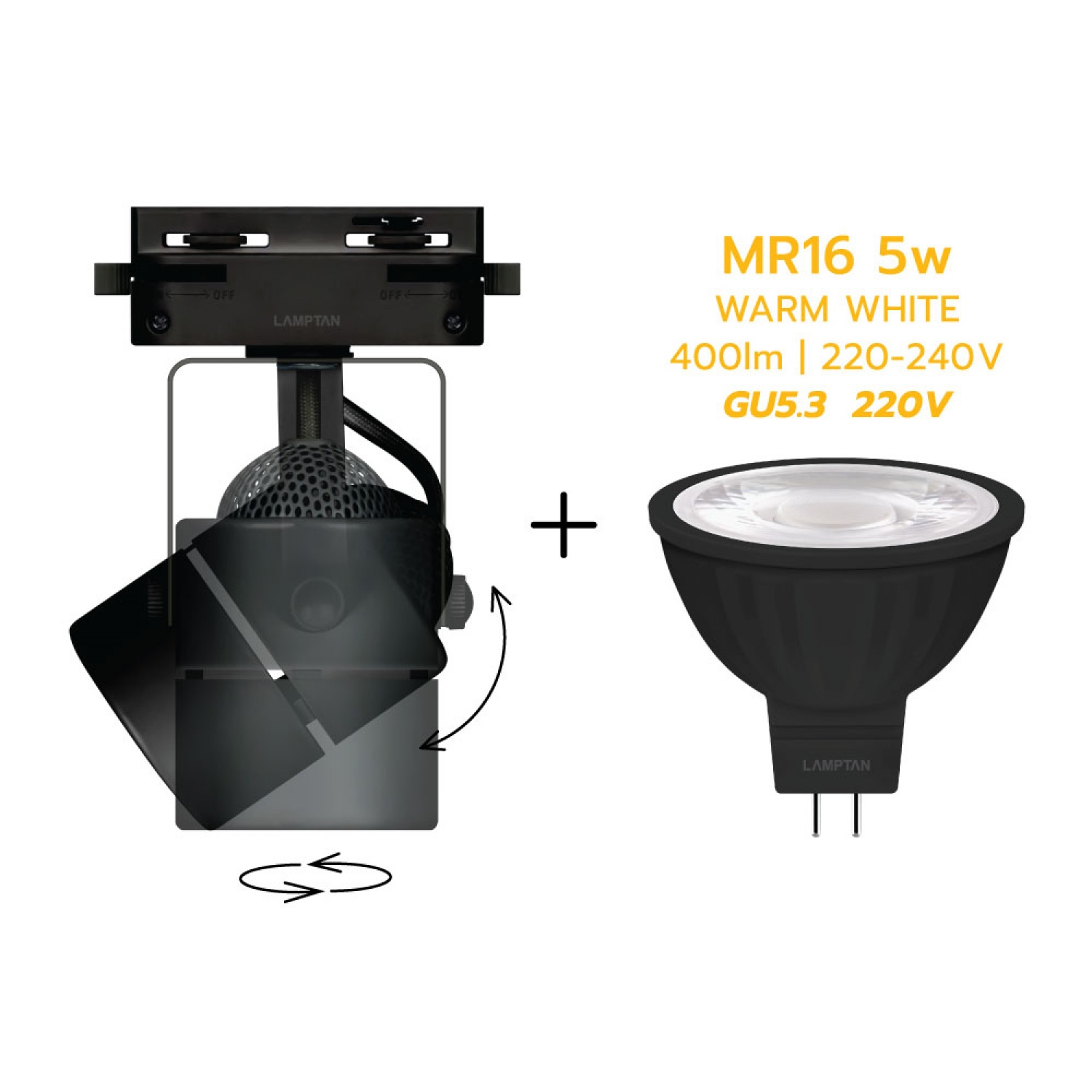 LAMPTAN แทรกไลท์ติดราง LED รุ่นครอป สีดำ พร้อมหลอด MR16 5W แสงวอร์มไวท์