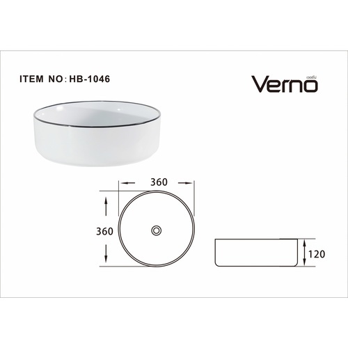 Verno อ่างล้างหน้าวางบนเคาน์เตอร์ก๊อกนอกอ่าง **ไม่รวมก๊อกน้ำ** รุ่น เมลโล่ VN-HB-1046 สีขาว ขอบดำ