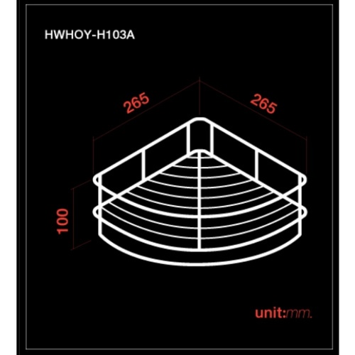 HOY ตะแกรงวางของทรงโค้งเข้ามุม1ชั้น สเตนเลส รุ่น HWHOY-H103A สีสเตนเลสเงา