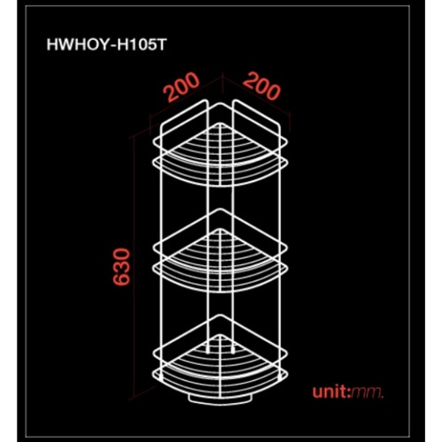 HOY ตะแกรงชั้นวางของอเนกประสงค์สเตนเลสเข้ามุม 3 ชั้นขนาด 30x40x162 ซม. รุ่น HWHOY-H105T1 สีสเตนเลสเงา