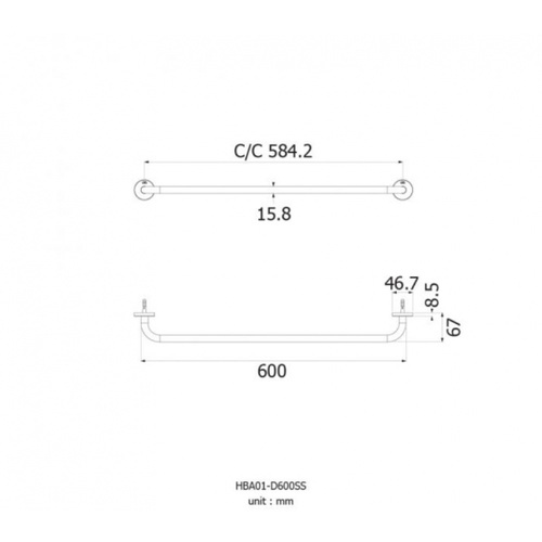 VRH ราวพาดผ้า รุ่น HBA01-D750SS ขนาด 75 ซม.สเตนเลส 304 รุ่น HBA01-D750SS สีซาติน