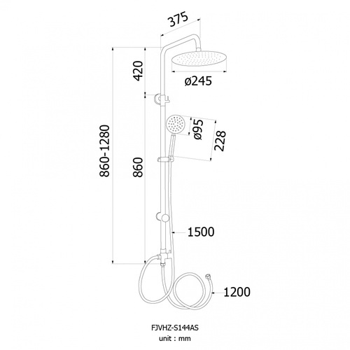 HOY Rain shower ครบชุดหัวกลมขนาด 10 นิ้ว สเตนเลส 304  รุ่น FJVHZ-S144AS สีซาติน