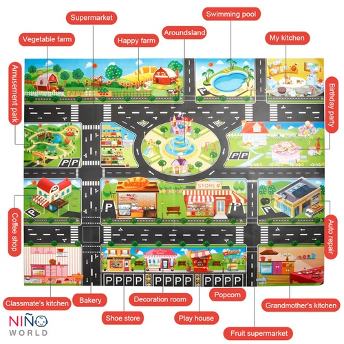 NINO WORLD ชุดแผนที่  Traffic simulation รุ่ น JT001 (แผนที่ 1+รถ 4 + ป้าย 28)