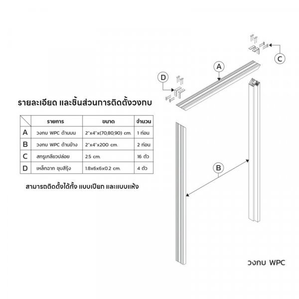 ECO-DOOR  วงกบ WPC  รุ่น WR-100  ขนาด 80x200 ซม. สีขาว