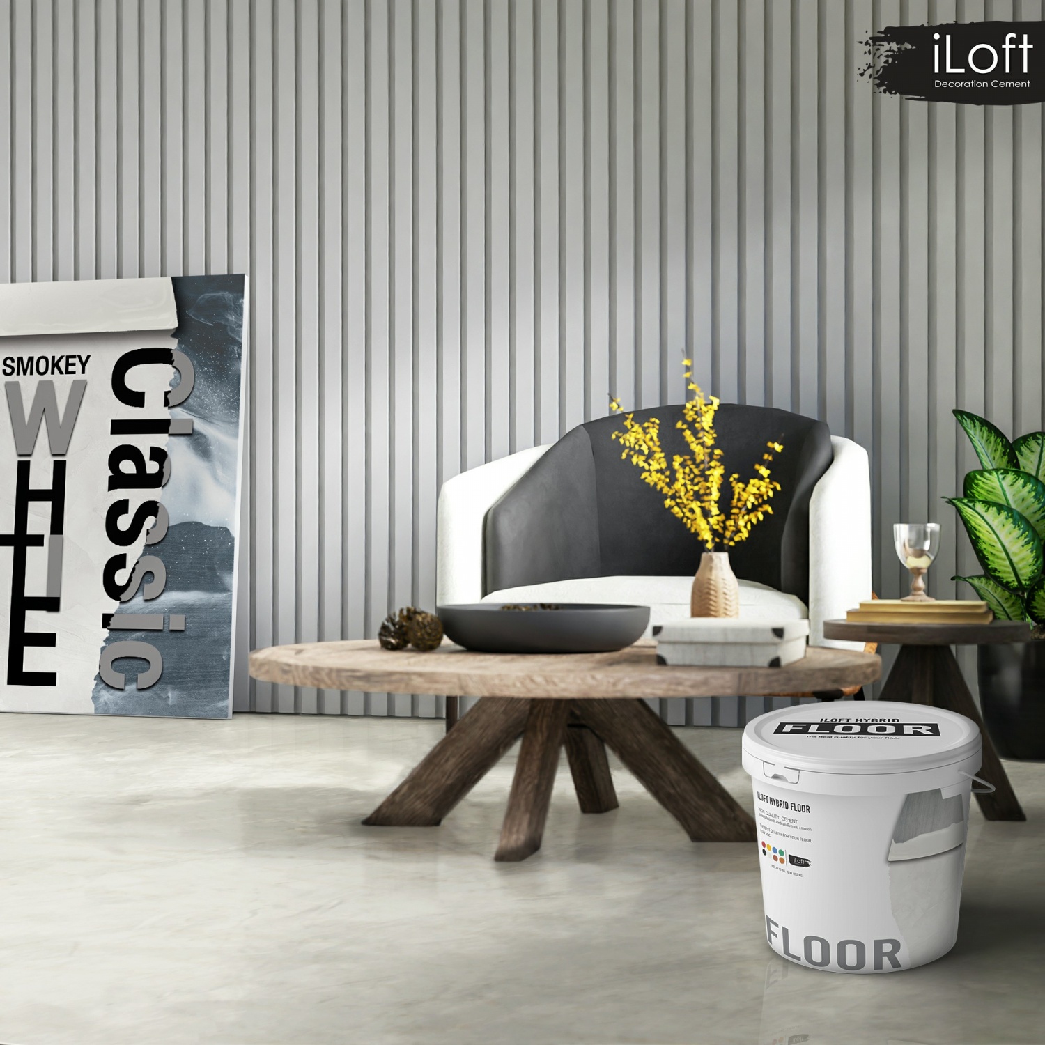 I-Loft ชุดซีเมนต์ขัดมัน สำหรับงานพื้น ไฮบริดฟลอร์คัลเลอร์ 11 กก. สีขาวควันบุหรี่