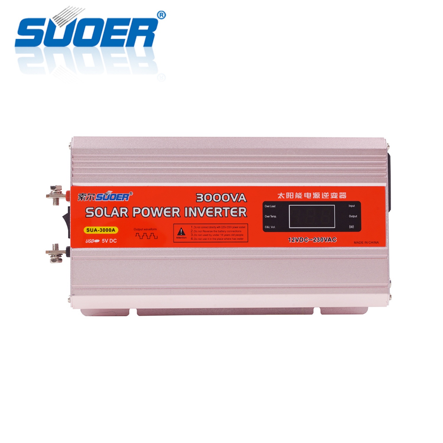 SUOER เครื่องแปลงไฟ Inverter 12 V 3000W รุ่น SUA-3000W/A (มีหน้าจอ) สีส้ม-เงิน