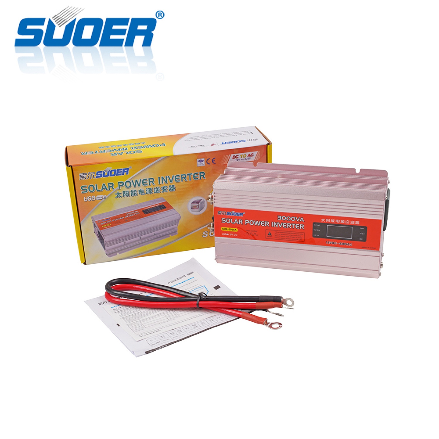 SUOER เครื่องแปลงไฟ Inverter 12 V 3000W รุ่น SUA-3000W/A (มีหน้าจอ) สีส้ม-เงิน