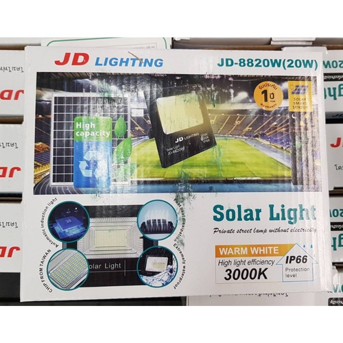 JD โคมไฟสปอร์ตไลท์โซลาร์เซลล์ 20W พร้อมรีโมท รุ่น JD-8820W แสงวอร์มไวท์