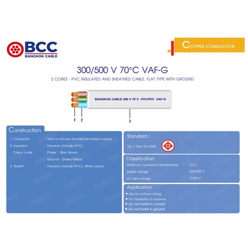 BCC สายไฟ VAF-GRD 2x2.5/2.5 ตร.มม. 100 m. สีขาว