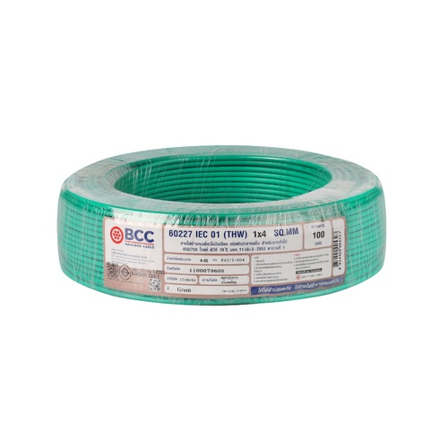 BCC สายไฟ IEC01 THW 1x4 SQ.MM. 100ม. สีเขียว
