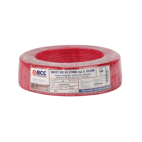 BCC สายไฟ IEC01 THW 1x2.5 SQ.MM. 100ม. สีแดง