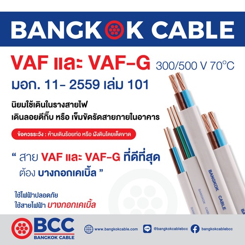 BCC สายไฟ VAF 2x1.5 ตร.มม. 100 m. สีขาว