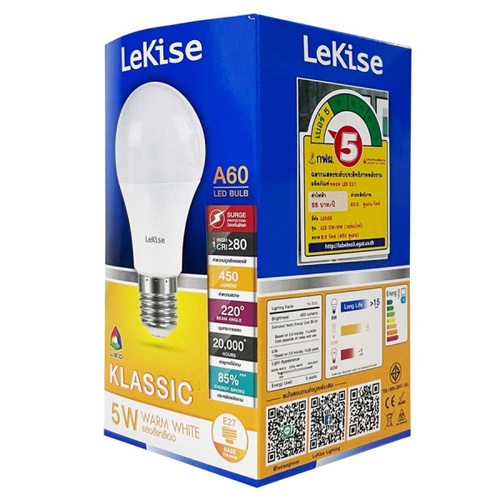 LEKISE หลอดไฟ LED A60 5W รุ่น KLASSIC แสงวอร์มไลท์