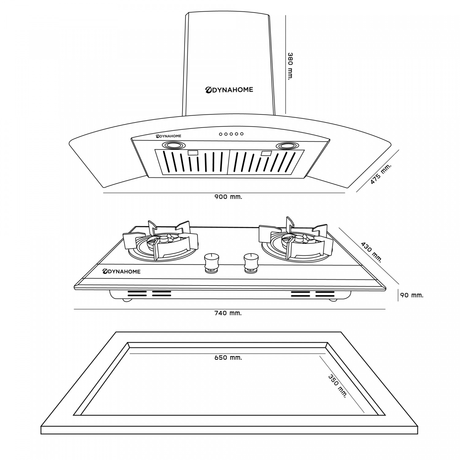 DYNAHOME ชุดเซ็ทเครื่องดูดควัน DH0390+เตาแก๊ส DH2000G