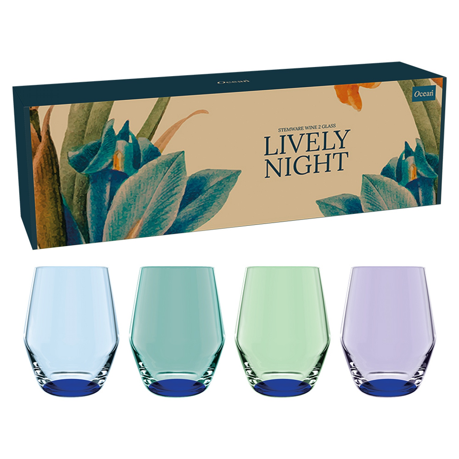 OCEAN ชุดแก้วไวน์ Lively Night set - Tumbler Glass ขนาด 16 ออนซ์ (4ใบ/แพ็ค)