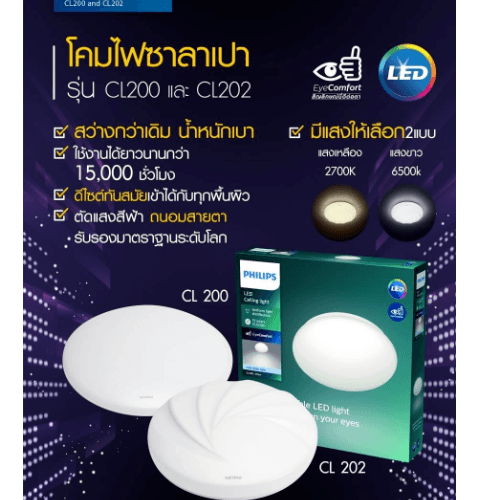 PHILIPS โคมไฟเพดานแอลอีดี 17W 6500K รุ่น CL200 EC RD  65K W HV 02 แสงเดย์ไลท์