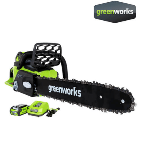GREENWORKS เลื่อยโซ่แบตเตอรี่ ขนาด 40V, บาร์ 10 นิ้ว พร้อมแบตเตอรีและแท่นชาร์จ GWS0009 