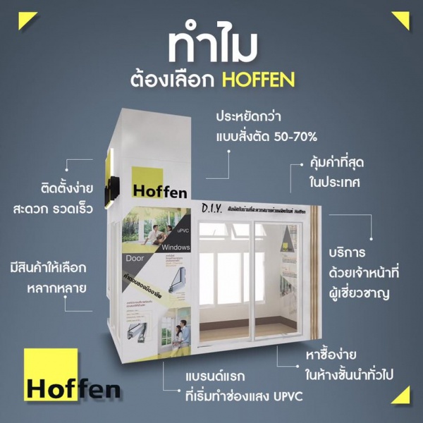 HOFFEN TEN PLUS หน้าต่างไวนิล บานเลื่อน SS 120x110ซม. สีขาว พร้อมมุ้ง