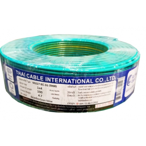 Global Cable สายไฟ THW IEC01 1x4 100เมตร สีเขียวแถบเหลือง