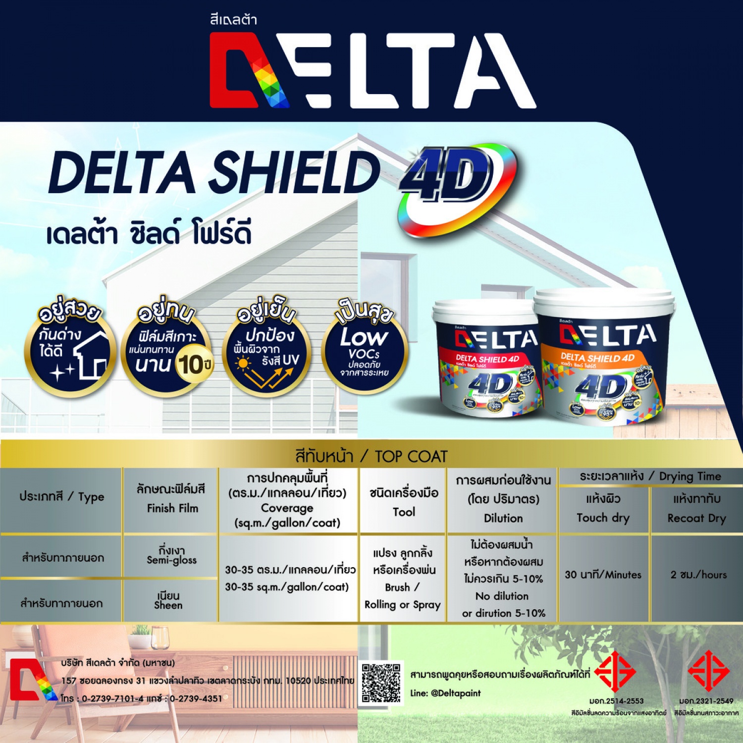 Delta สีน้ำภายนอกชนิดเนียนเดลต้าชิลด์ 4D เบส A 2.5 กล.