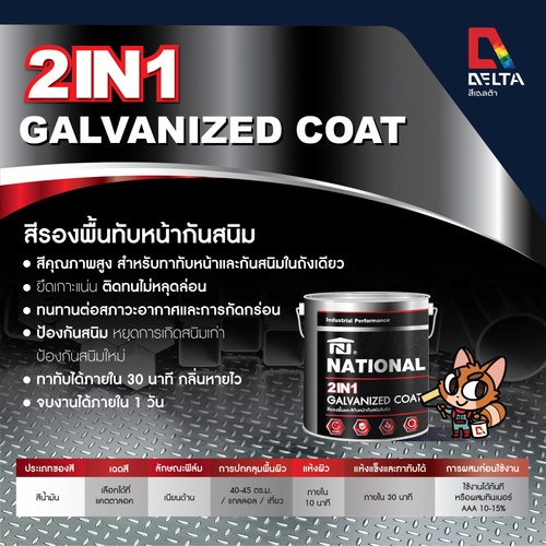 National สีกัลวาไนซ์ 2IN1 GN-008 แกลลอน สีดำ