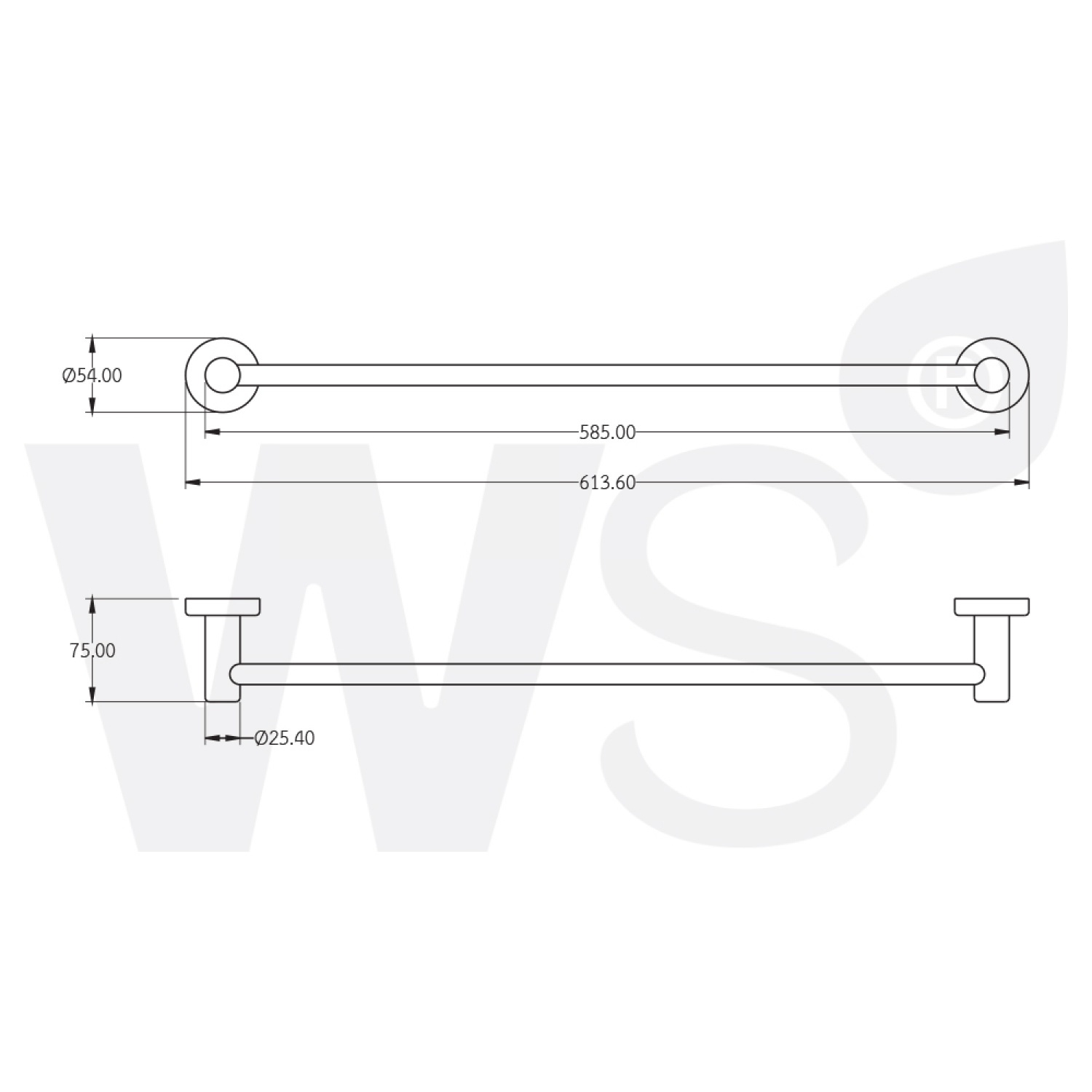 ราวแขวนผ้าสแตนเลส ขนาด 60 ซม. ผิวเงา TB-545-60