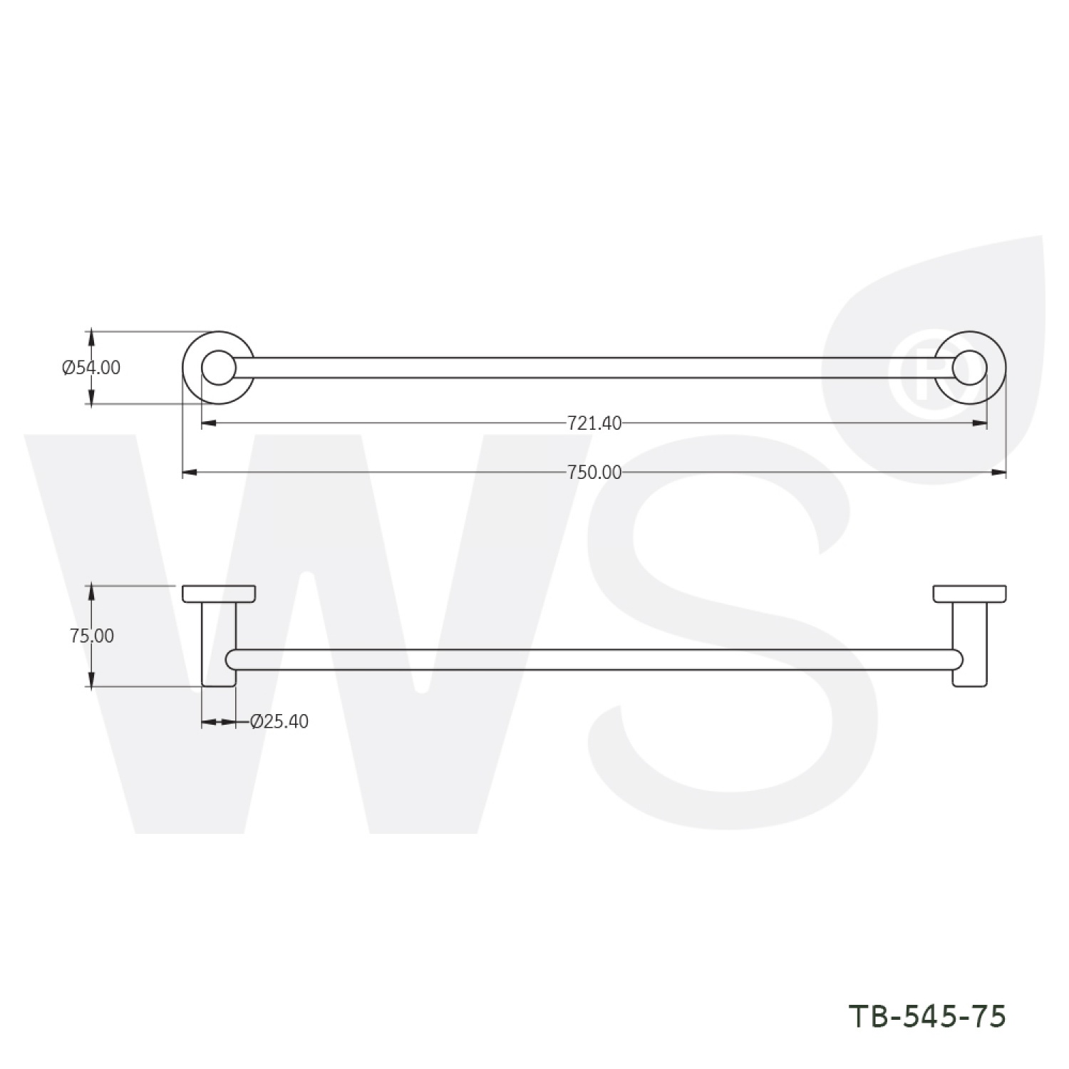 ราวแขวนผ้าสแตนเลส ขนาด 75 ซม. ผิวเงา TB-545-75