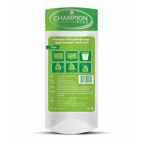 Champion ถุงขยะแบบม้วน ขนาด 18x20 บรรจุ 30 ใบ/แพ็ค สีเขียว กลิ่นแอปเปิ้ล