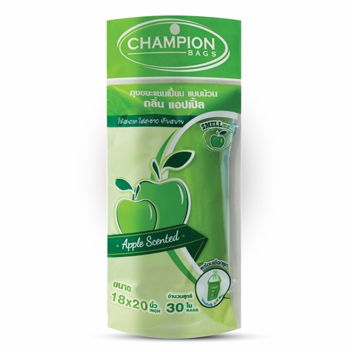 Champion ถุงขยะแบบม้วน ขนาด 18x20 บรรจุ 30 ใบ/แพ็ค สีเขียว กลิ่นแอปเปิ้ล