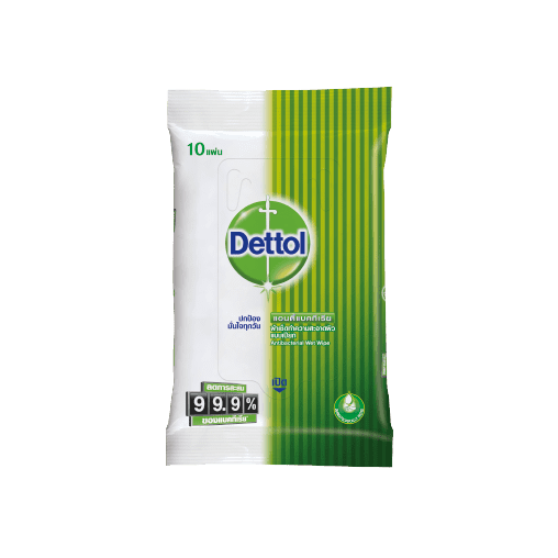 DETTOL ผ้าเช็ดทำความสะอาดผิวแบบเปียก สูตร Anti Bacterial บรรจุ 10 แผ่น