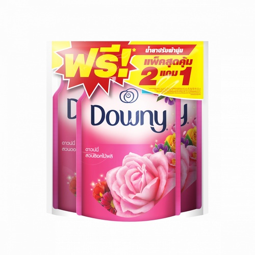 Downy น้ำยาปรับผ้านุ่ม แบบเติม กลิ่น สวนดอกไม้ผลิ ขนาด 490  มล. สีชมพู (แพ็ค 2 แถม 1)