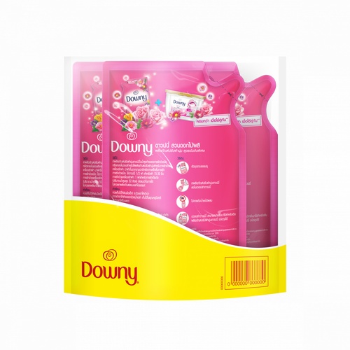 Downy น้ำยาปรับผ้านุ่ม แบบเติม กลิ่น สวนดอกไม้ผลิ ขนาด 490  มล. สีชมพู (แพ็ค 2 แถม 1)