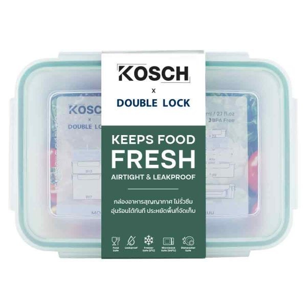 KOSCH X DOUBLE LOCK กล่องอาหารทรงสี่เหลี่ยมผืนผ้า (800 ml) No.29213 (1x2)