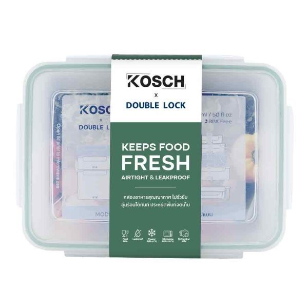 KOSCH X DOUBLE LOCK กล่องอาหารทรงสี่เหลี่ยมผืนผ้า (1450 ml) No.29214 (1x2)